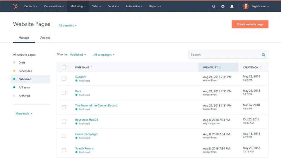 screenshot of HubSpot CMS Hub